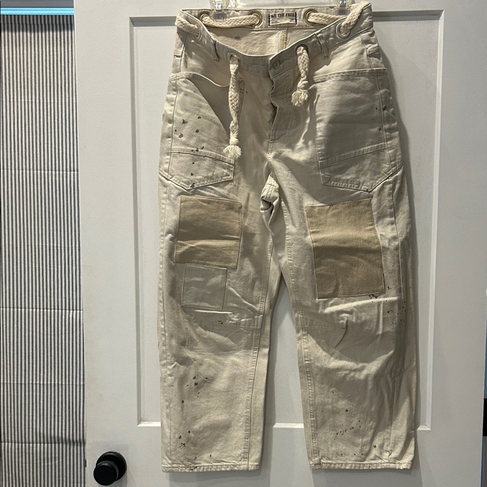 We The Free Beige Patchwork Wide Leg Pants